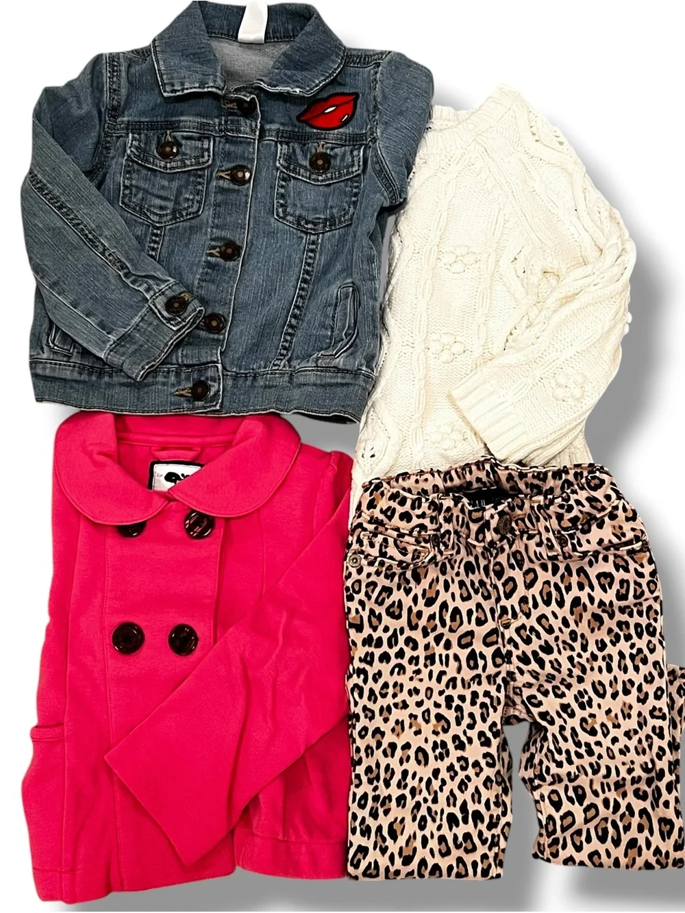 Girl Sz 2-3 Clothing Lot 4pc Pants, Sweater, Pea Coat Betty Boop Denim Jacket D8